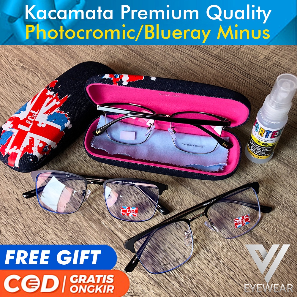 Kacamata PREMIUM LeCool 8007 Original Impor Photocromic Blueray Bluecromic MINUS, PLUS, SILINDER (Pria / Wanita)