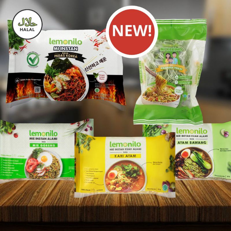 

LEMONILO MIE SEHAT MI INSTAN ALAMI MI SAYUR SEHAT 70 GRAM BEBAS MSG TANPA PENGAWET HIJAU GORENG KUAH