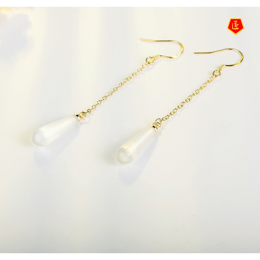 [Ready Stock]Retro Long Tassel Opal Earrings Women's Fashion