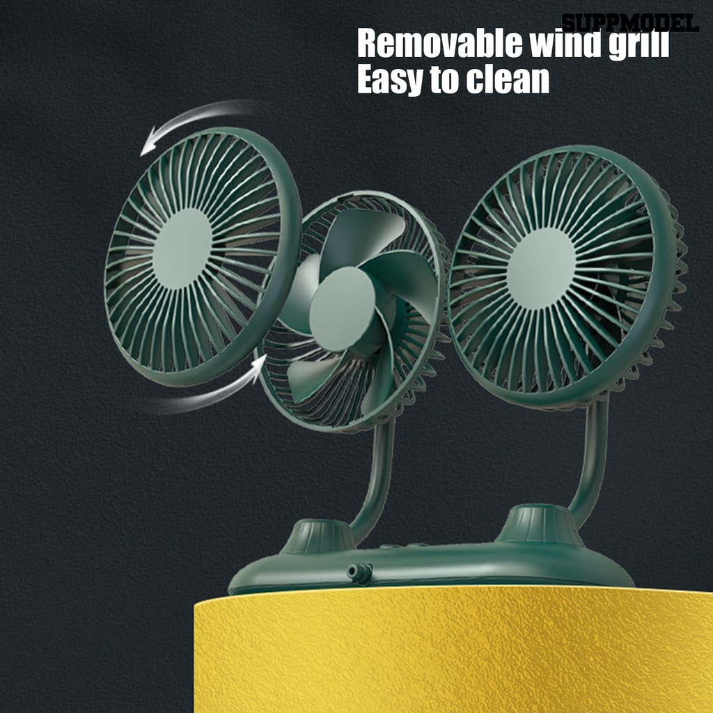 Kipas Angin Elektrik Portable Rotasi 360 Derajat 5V 1A Dual Kepala Dengan Port USB Untuk Mobil Van