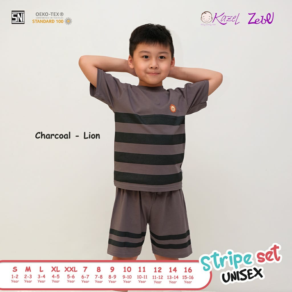 Kazel × Zebe Setelan Pendek Strip Set Unisex - Setelan Anak Per 1 &amp; 2 Pcs ( ZB-SPDSS )