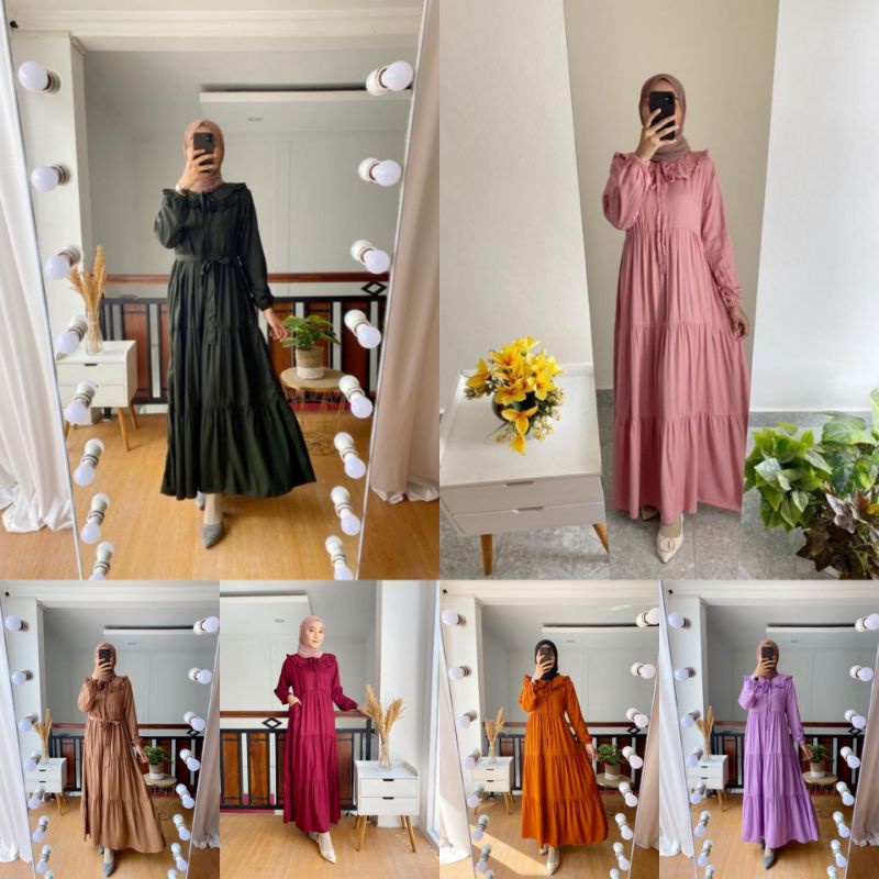 Safira Maxi dress polos tali pinggang kondangan gamis busui bumil friendly seleting depan Maxi dress