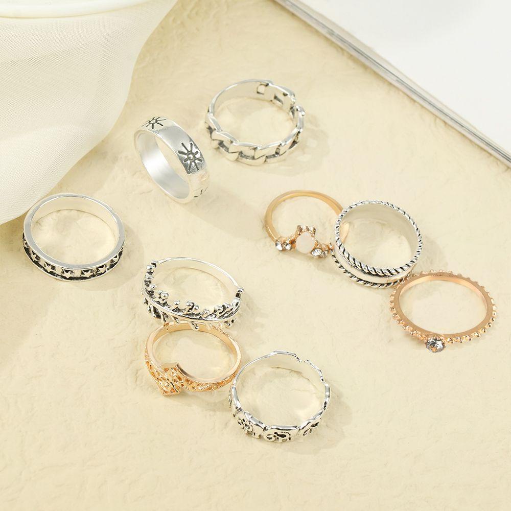 Solighter Heart Ring Set Charm Wanita Punk Gothic Knuckle Rings