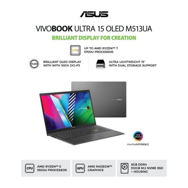 ASUS VIVOBOOK 15 M513UA - RYZEN 5 5500U/8GB/512 GB SSD/14" OLED/WIN 10