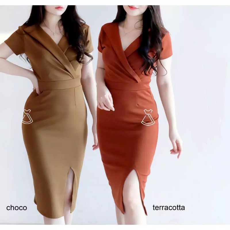 VALERY DRESS - Dress Pesta Bodycon Wanita Dress Kondangan Dress Kantor Belah Samping Bahan Scuba