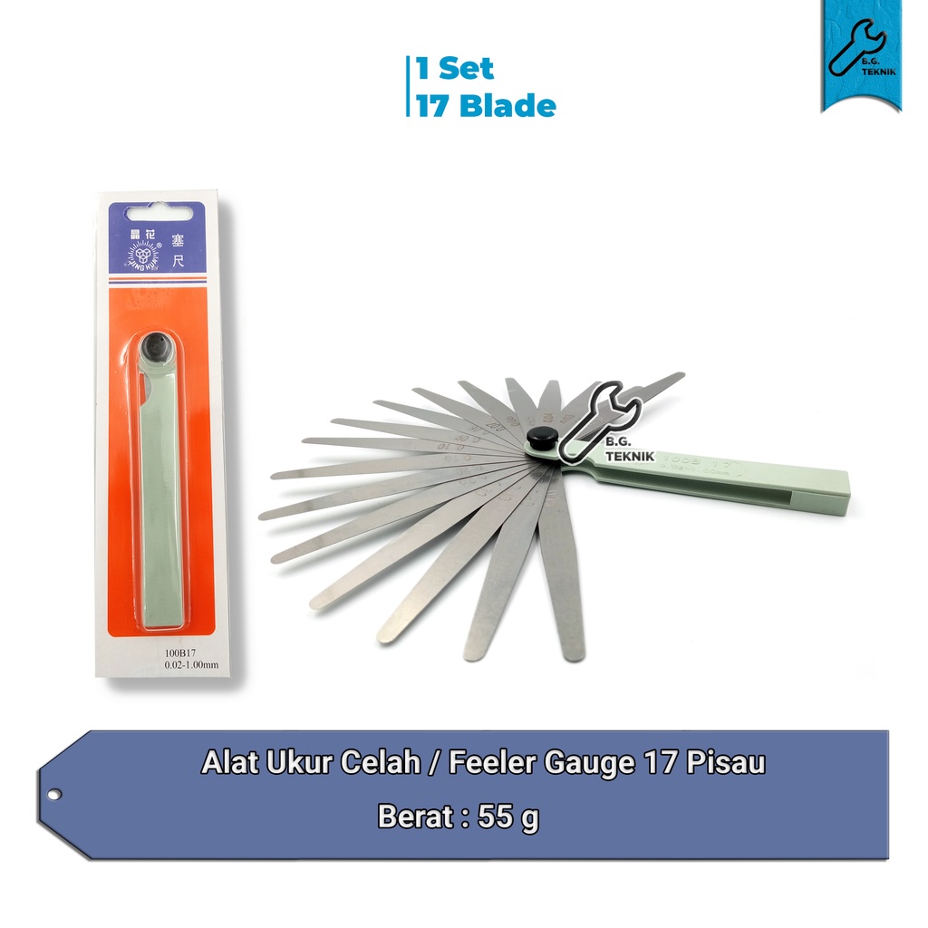 Alat Ukur Celah / Feeler Gauge 17 Pisau / Setelan Klep