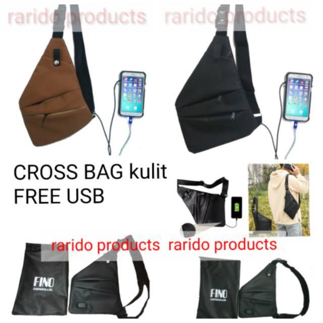 Free kabel USB CROSS BAG crossbody kulit tas selempang pria anti maling