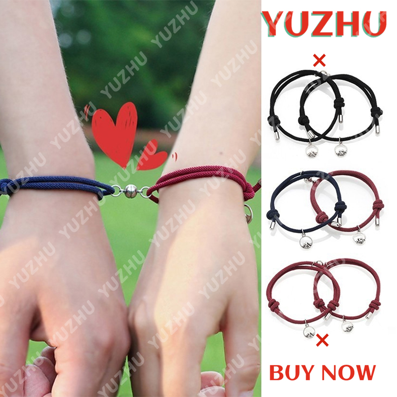 （YUZHU）COD 2 Pcs Magnet Pecinta Menarik Jalinan Gelang Tali Persahabatan Pergelangan Tangan Rantai Pecinta Perhiasan Adjustable Jalinan Tali Gelang