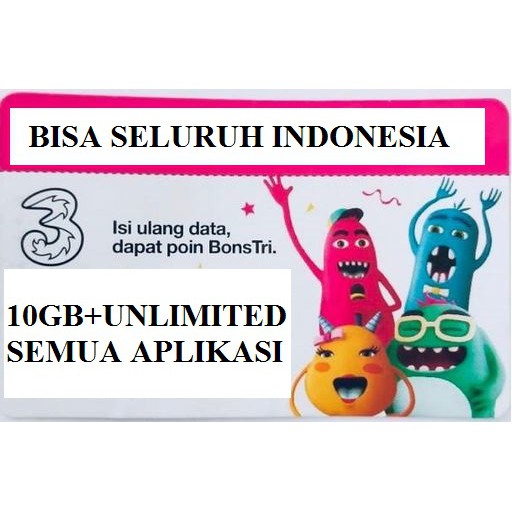 Kuota 3 unlimited + 10gb kuota utama + pulsa Rp 2.000