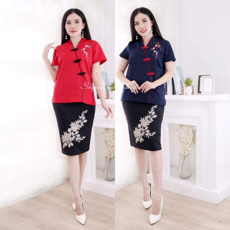 Atasan Blouse Sincia Imlek Scuba Asli Bordir