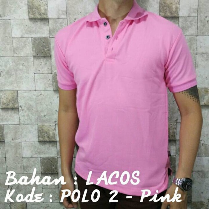 [[COD]] POLO 2 Kaos Kerah Pink Polos Baju Pria Cowok Bahan Lacos Kaus Pendek - Merah Muda, M [[COD]]