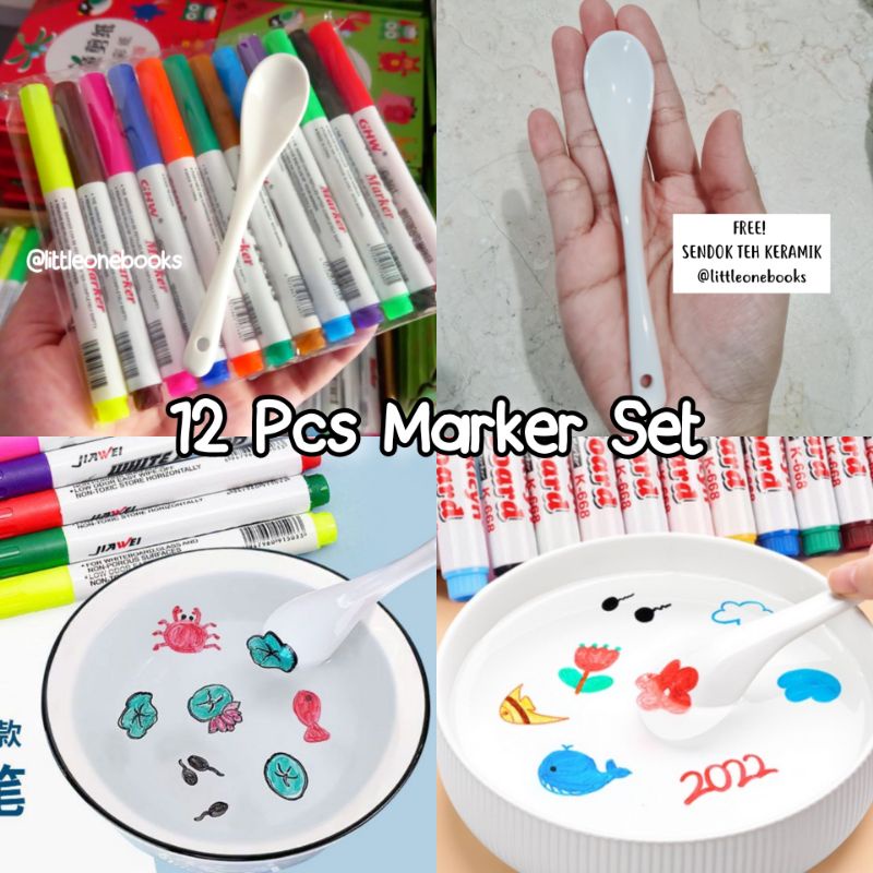 

FREE sendok keramik - 12 pcs marker set / whiteboard marker / spidol apung / floating marker / spidol papan tulis