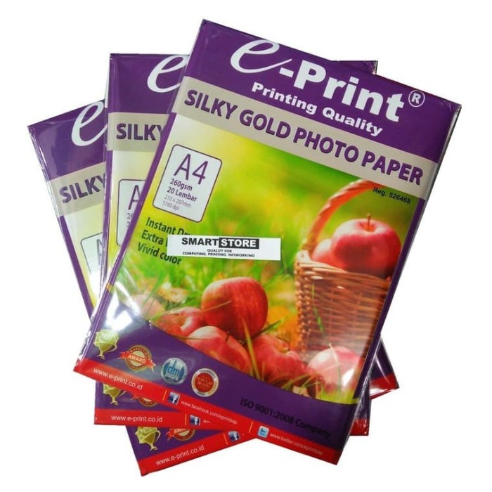 

(DISKON TERMURAH) PAPER PHOTO GLOSSY SILKY GOLD A4/20SH 260GSM E-PRINT 621195055