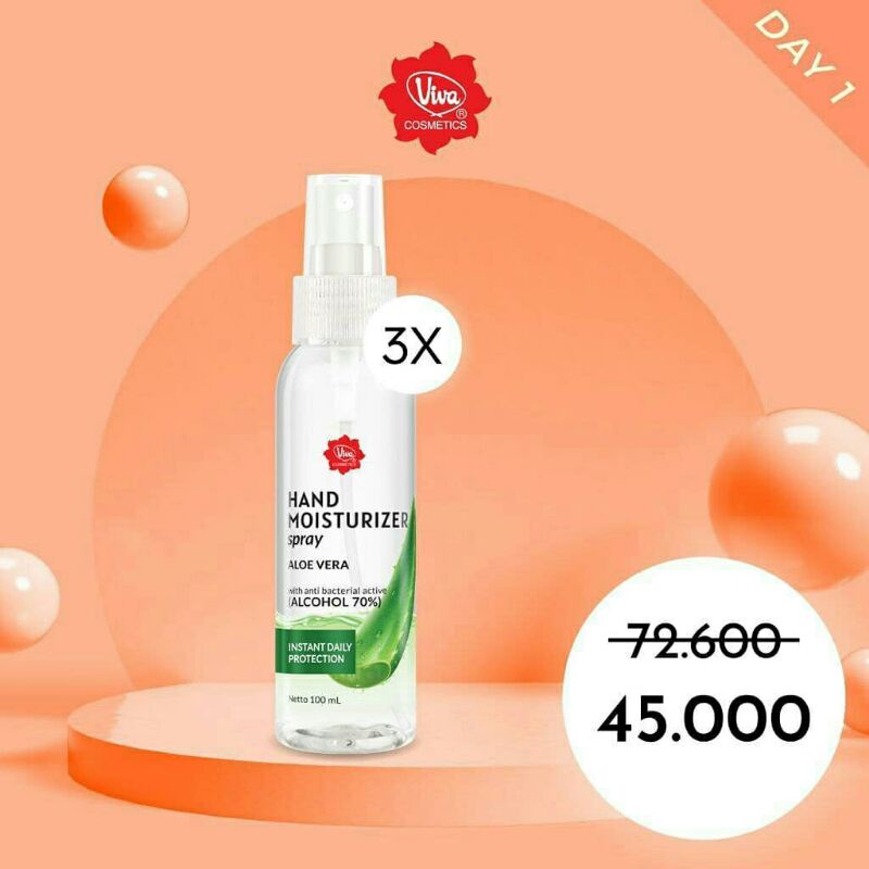 Paket 3 Hand Sanitizer Moisturizer Viva Pembersih Tangan Spray 100 ml