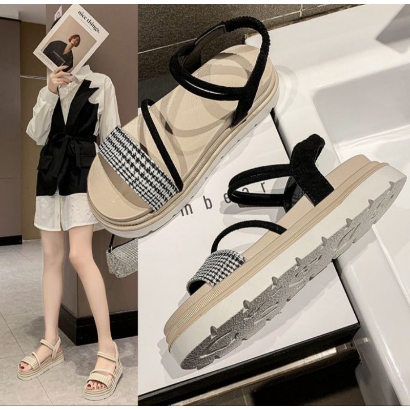 Sandal Wanita Flat Kasual Fashion Slip On shoes Import Premium Quality 9021 Sendal Wedges Kanvas Cewek Terbaru 238-1 Bisa Cod