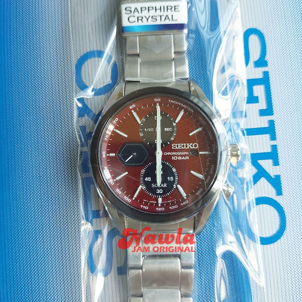 Seiko Solar SSC771P1 Macchina Sportiva Chronograph Maroon - Jam Tangan Pria SSC771