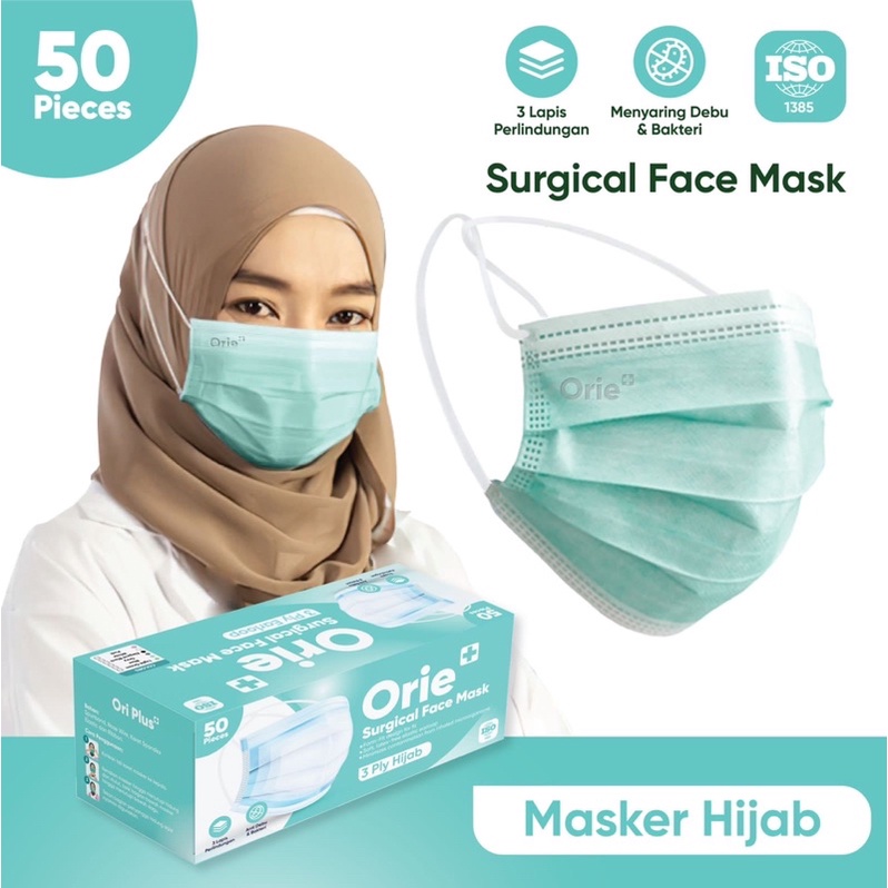 MASKER HIJAB 3PLY ORIE+ EMBOS SURGICAL FACEMASK