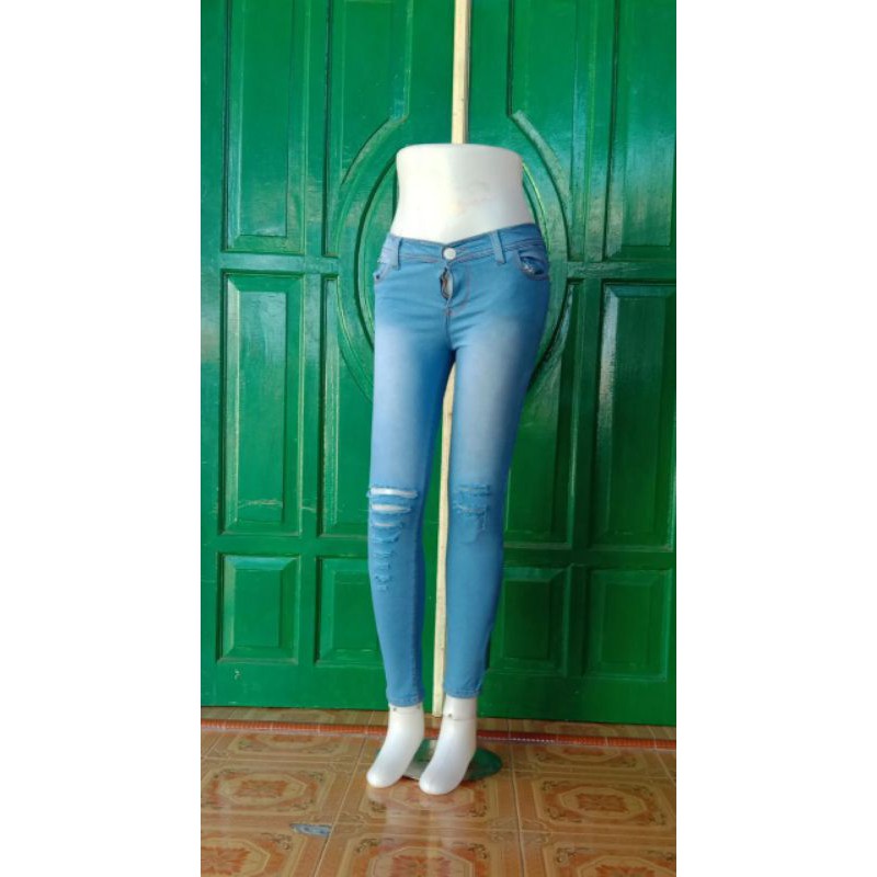 CELANA SOBEK LUTUT MNR SKINNY JEANS BAHAN MELAR TEBAL