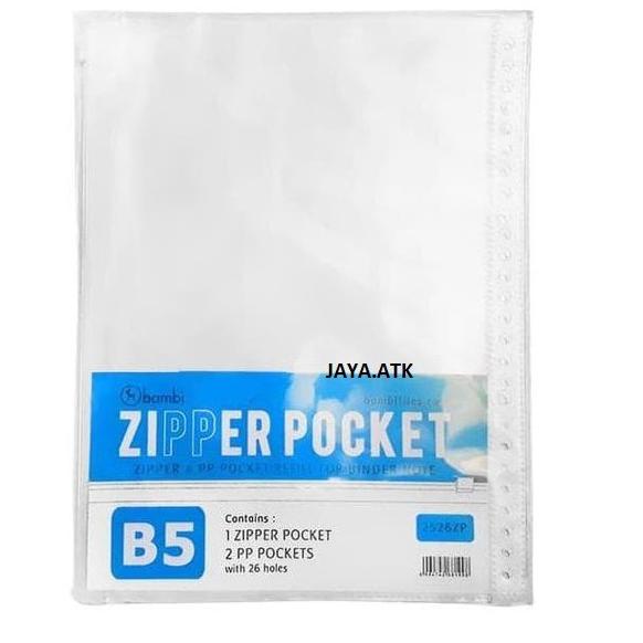 

[KODE FLEGY] MAP PLASTIK ZIPPER POCKET ZIP BAG SLETING B5 26 RING MULTIHOLES BENING TRANSPARANT 2526ZP BAMBI