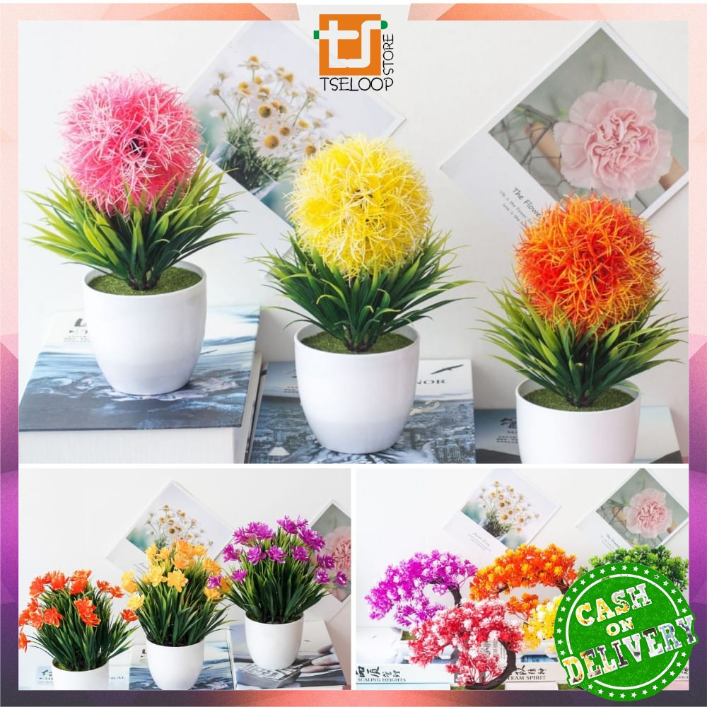 OFM-C35-37 Ornamen Pot Bonsai Pajangan Dekorasi Rumah Tanaman Bunga Hias Plastik Artificial Flower-6
