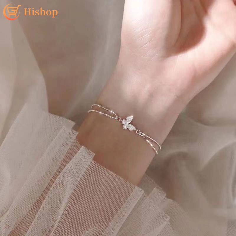 Gelang Desain Kupu-Kupu Aksen Kristal Warna Silver Gaya Korea Untuk Wanita