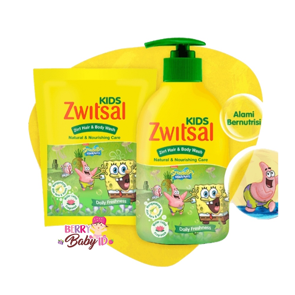 Zwitsal Kids 2in1 Hair &amp; Body Wash Spongebob Sabun &amp; Shampo Anak 280 ml Berry Mart