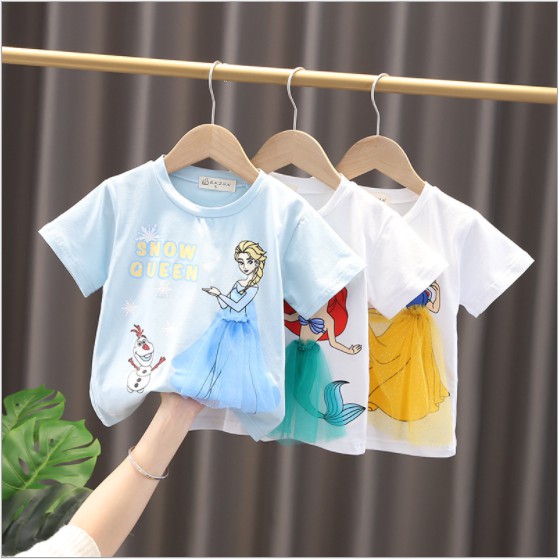 Baju Kaos Anak Perempuan Elsa Frozen Snow White Mermaid