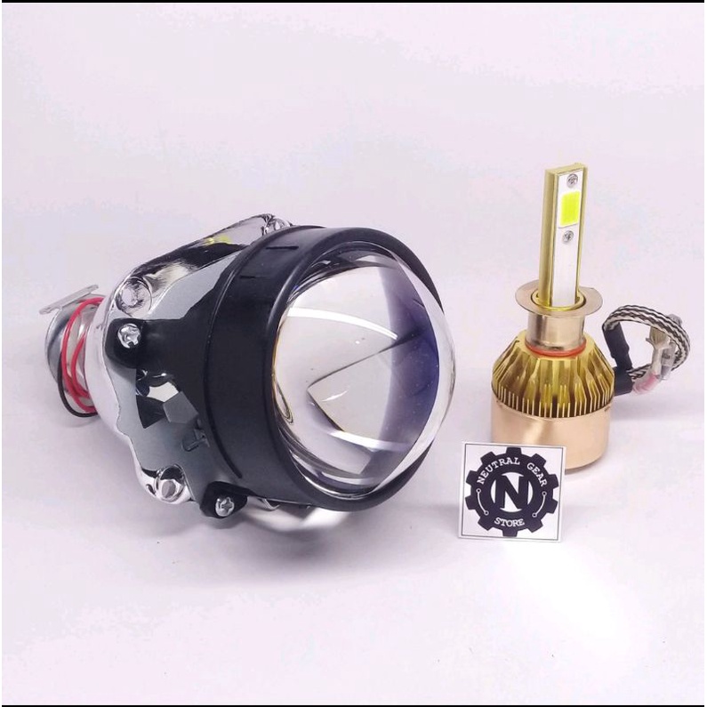 Paket Lampu bowl  projie &  LED c6 gold mh1 H1 AES vahid standar high low non hiasan