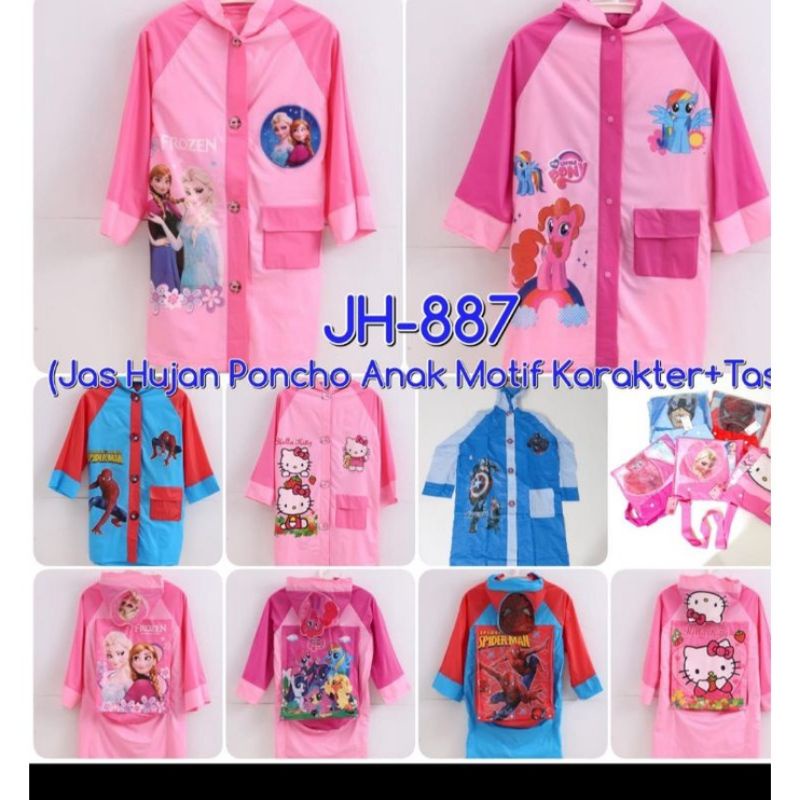 Jas Hujan Anak Setelan Jaket Celana Karakter+Backpack Mantel anak backpack 886