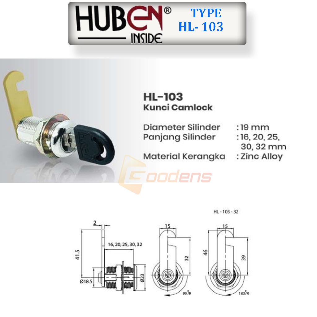 Huben HL 103 Kunci Camlock Kunci Loker Kunci Kait