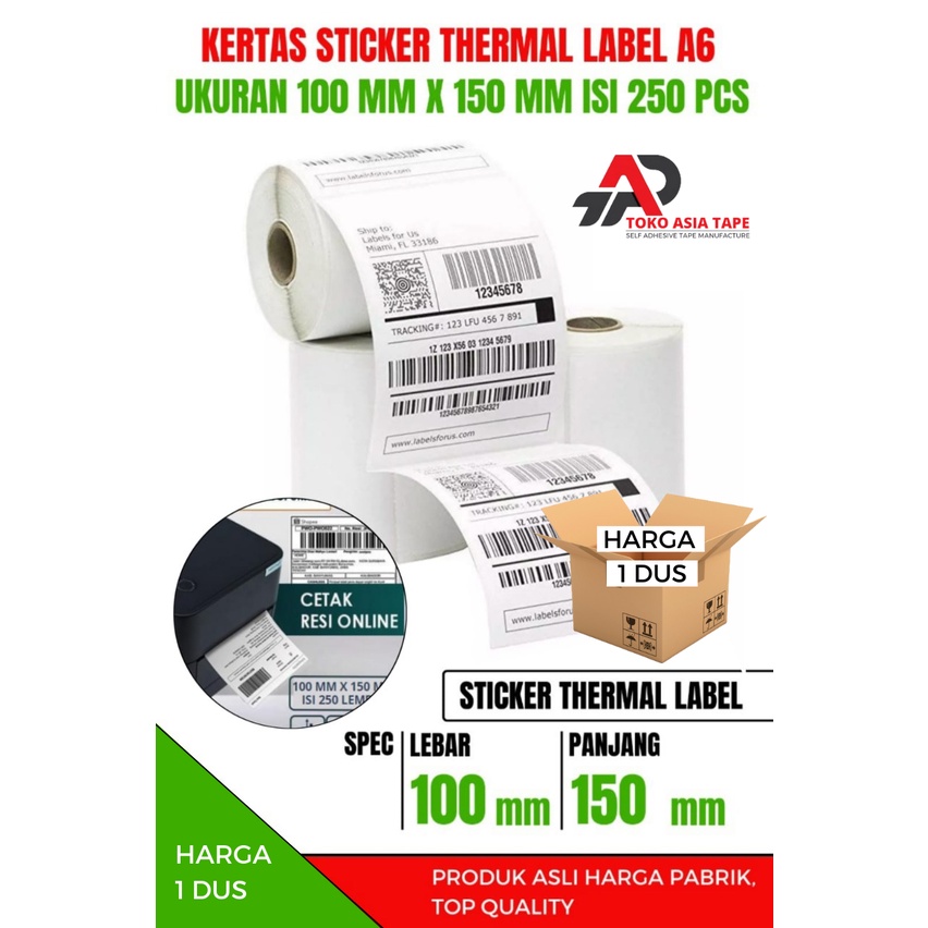 

LABEL THERMAL BARCODE 100 X 150MM KERTAS STICKER LABEL THERMAL ISI 250 PCS PER-DUS