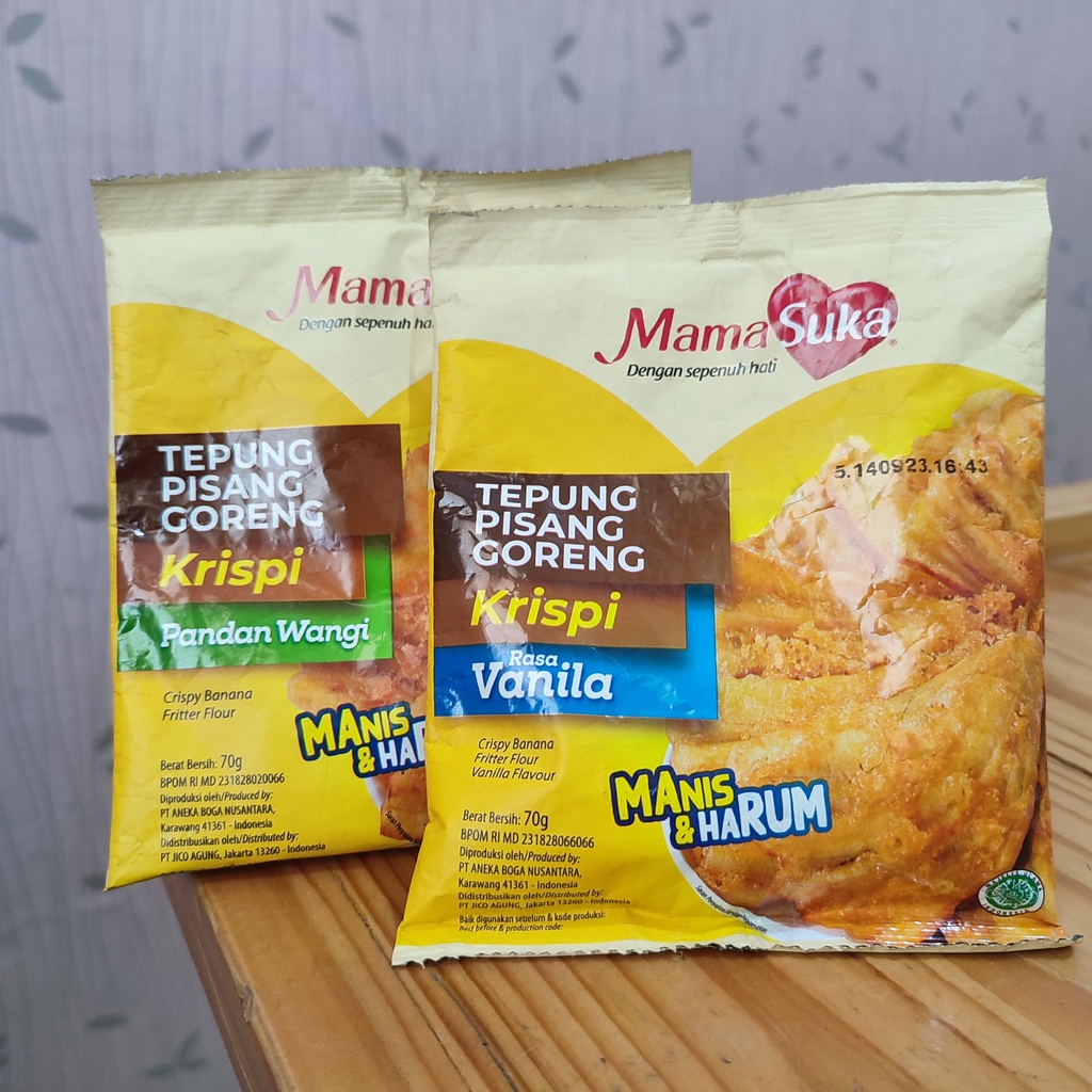 

Mamasuka Tepung Pisang Goreng Krispi Pandan Wangi Vanilla 70 gram Mama Suka