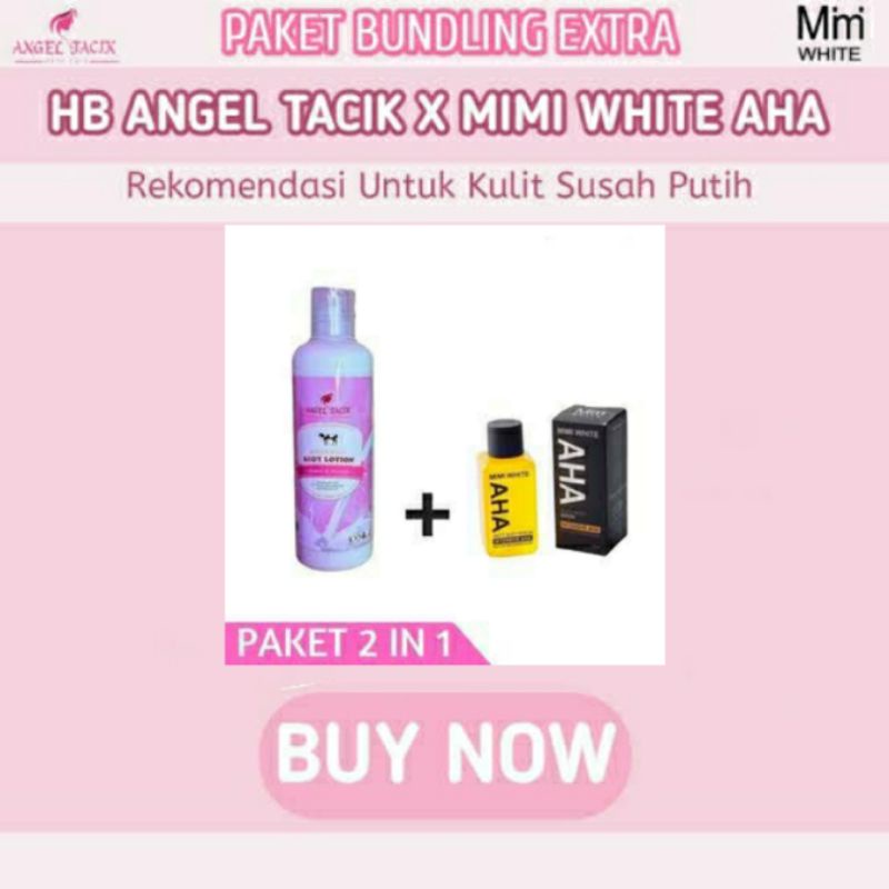 PAKET PEMUTIH BADAN BODY LOTION ANGEL TACIK + MIMI WHITE AHA BODY SERUM ORIGINAL BPOM