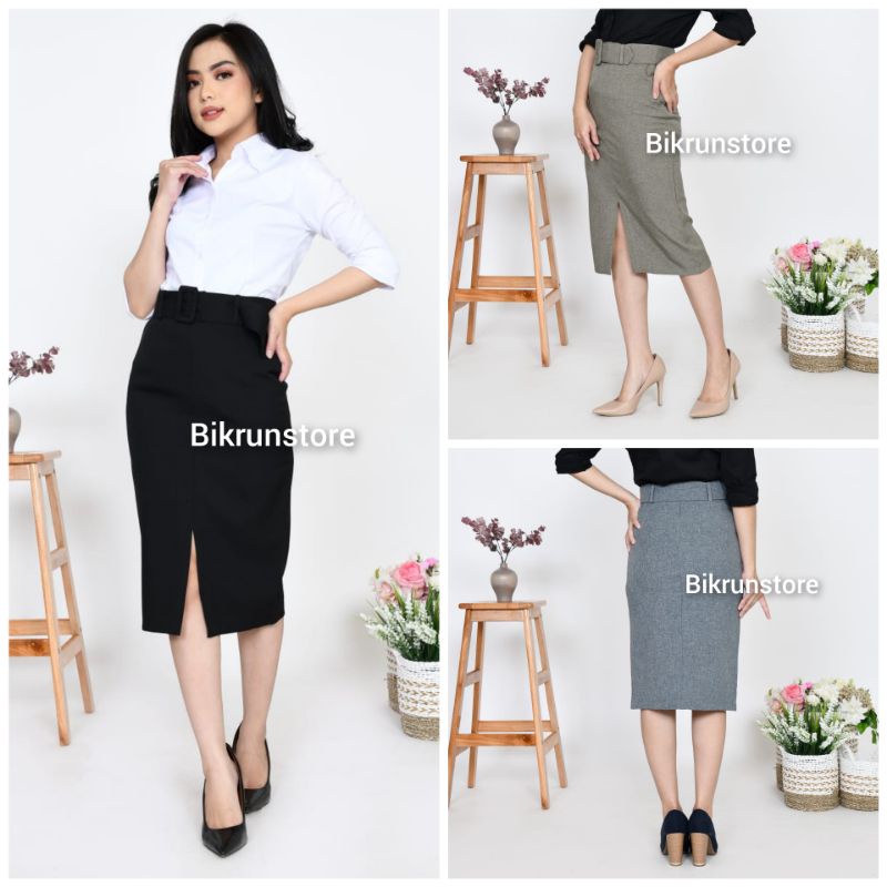 Rok Kerja Span 7/8 Androk Pendek Sepan Hitam kantor Polos Premium wanita bikrunstore