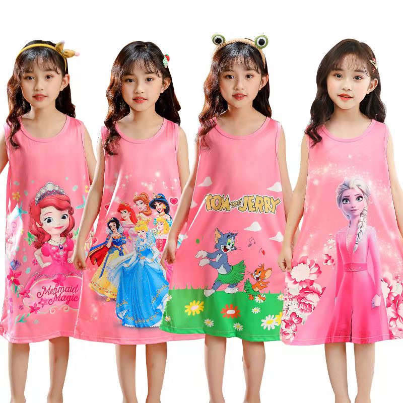 (Hello Girl)SY-02 Dress Tidur Anak Tali Kecil Motif Princess Import