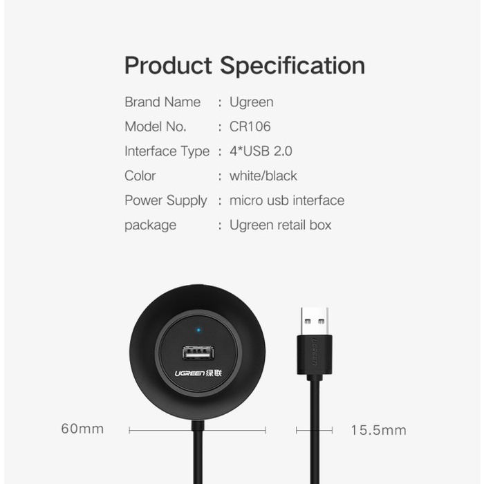 UGREEN 4in1 USB Hub Type A 2.0 4 port USB-A - CR106