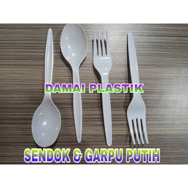 Garpu Sendok Makan Panjang Plastik Putih Susu Super  @25pcs