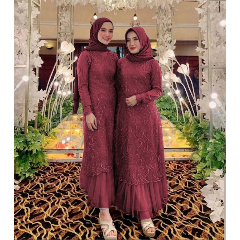 GERYN - DRESS GAMIS BAJU PESTA BRUKAT IMPORT S M L XL XXL JUMBO PREMIUM RENDA BRUKAT BROKAT IMPORT F