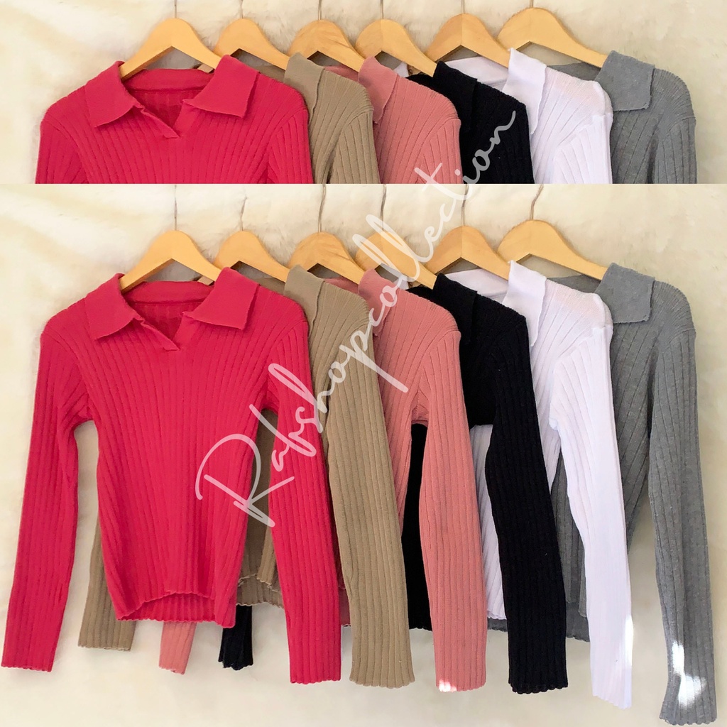 ALENA LONG SLEEVE POLO ATASAN WANITA/Atasan Rajut