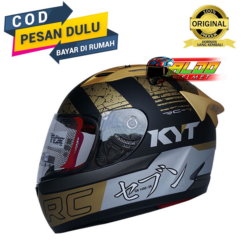 KYT RC SEVEN FULL FACE HELM KYT RC 7 MOTIF RC7 SERIES #17 BLACK DOFF GOLD