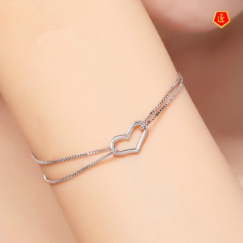 [Ready Stock]Double Line Hollow Heart Shape Silver Bracelet