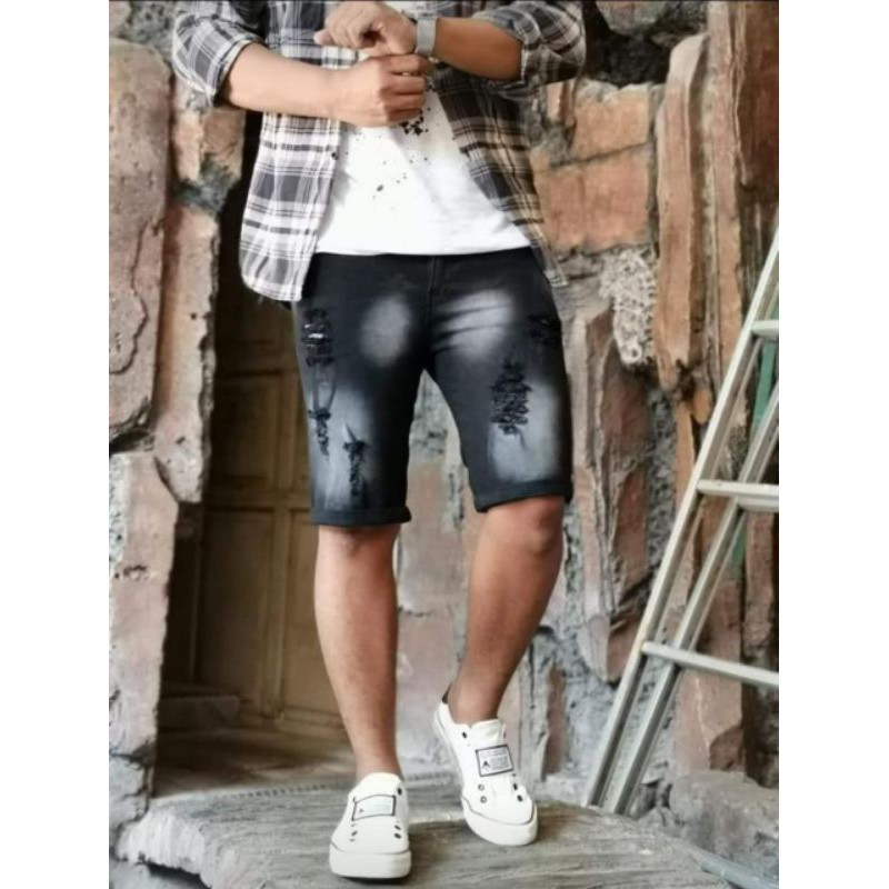 Celana pendek levi hitam ripped robek sobek abu snow ori brand distro sextors