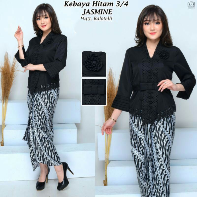Kebaya Encim Modern Katun Laser Cut katun/baju atasan kebaya-HITAM