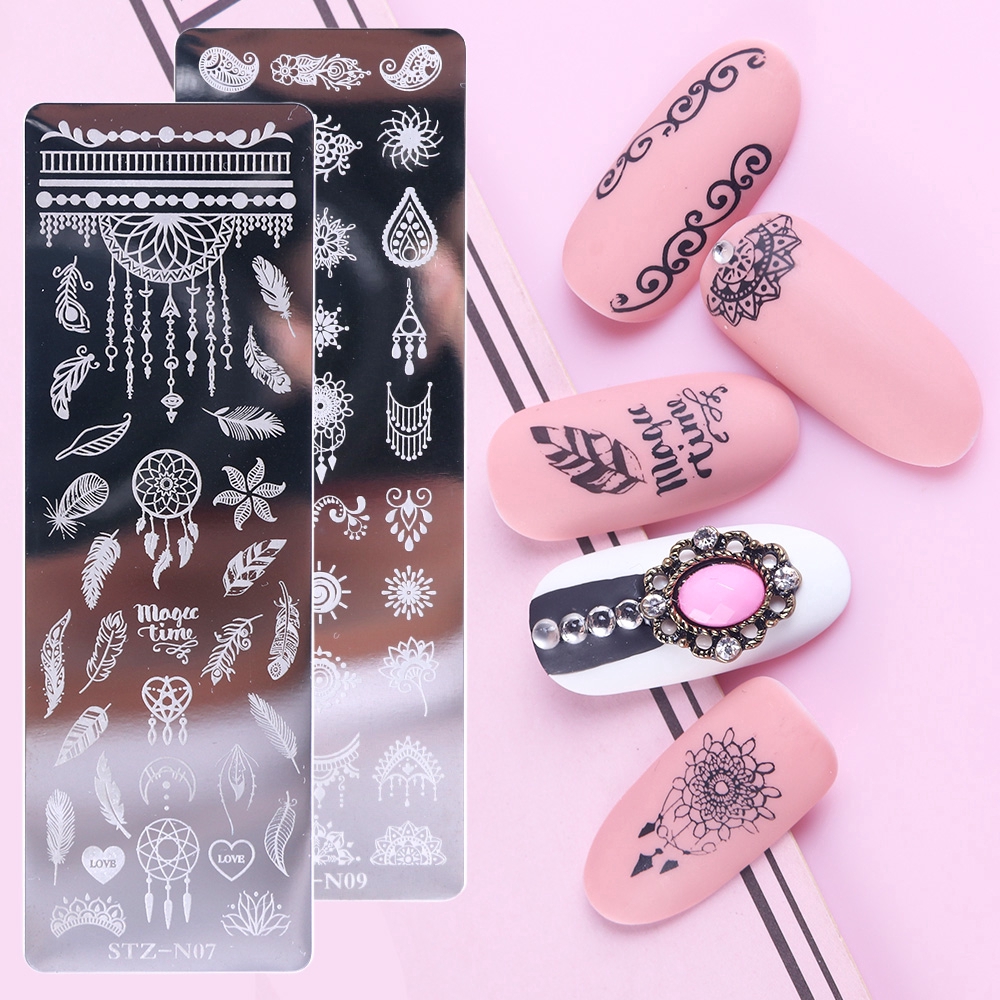 Piring Transparan Hewan Kuku Stamping Daun Bunga Butterfly Nail Stamp Dengan Scraper Stamping Stamper Plate Cat Geometri Silikon DIY Nail Print Art