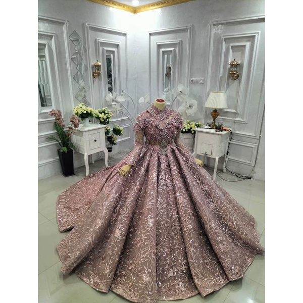 Barbie rose gold,gaun pengantin,gaun murah, kebaya pengantin modern