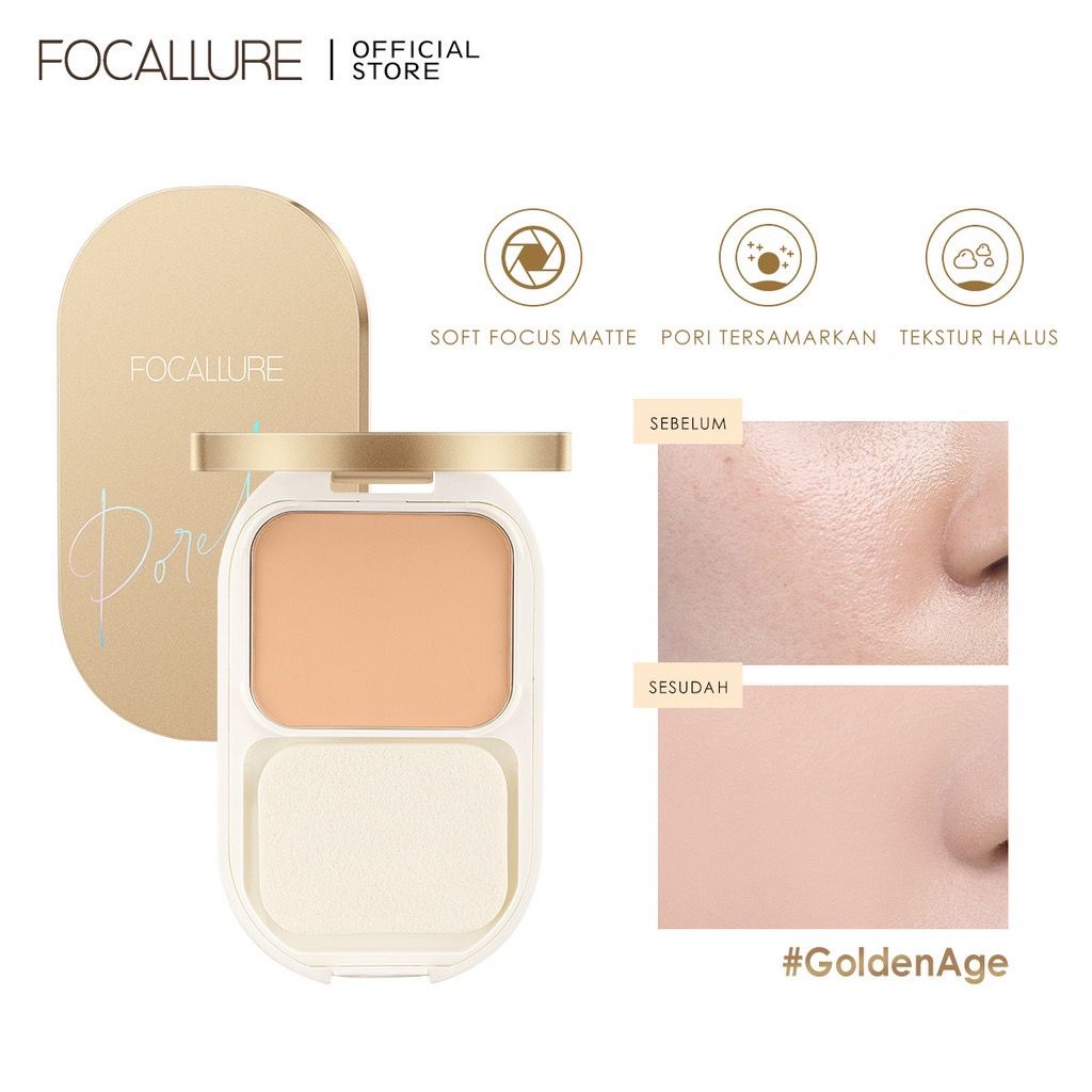 Focallure FA206 #GoldenAge Tahan Air Bedak Padat Matte Pressed Powder Tahan Hingga 12 Jam Compact Powder FA 206 Golden Age-8
