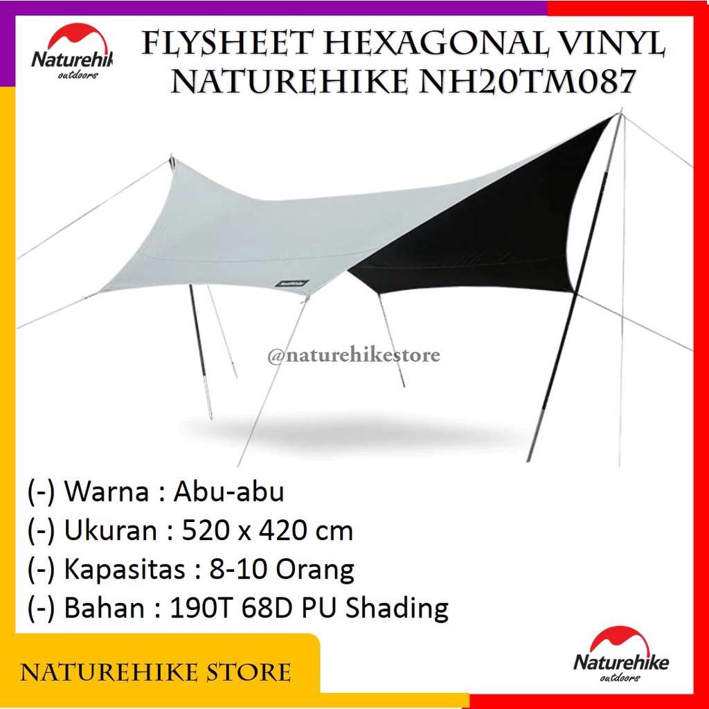 Flysheet Hexagonal Sun Shelter Vinyl Canopy Tenda Cloud Camping Hiking Outdoor Naturehike NH20TM087