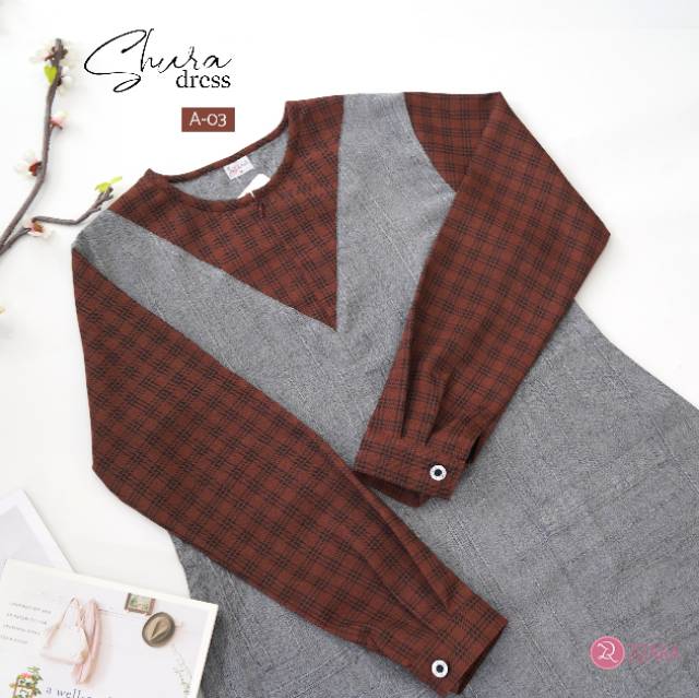 Shura dress zizara | GAMIS POLOS KOMBINASI KOTAK KOTAK