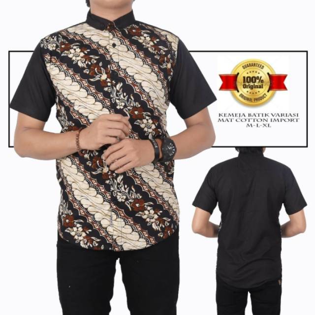 Risna Batik HRB026 kenongo kemeja hem pendek padi pekalongan M L XL MURAH KEREN bati pria wajik biru