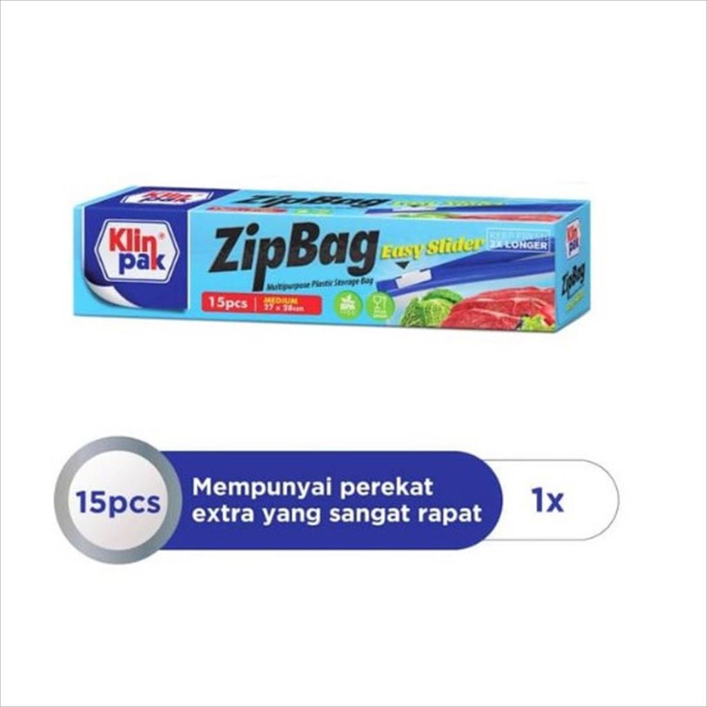 Klinpak ZipBag Easy Slider Zip Storage Bag Zipper Medium 27 CM x 28 CM - 27CM x 28CM Isi 15 PCS